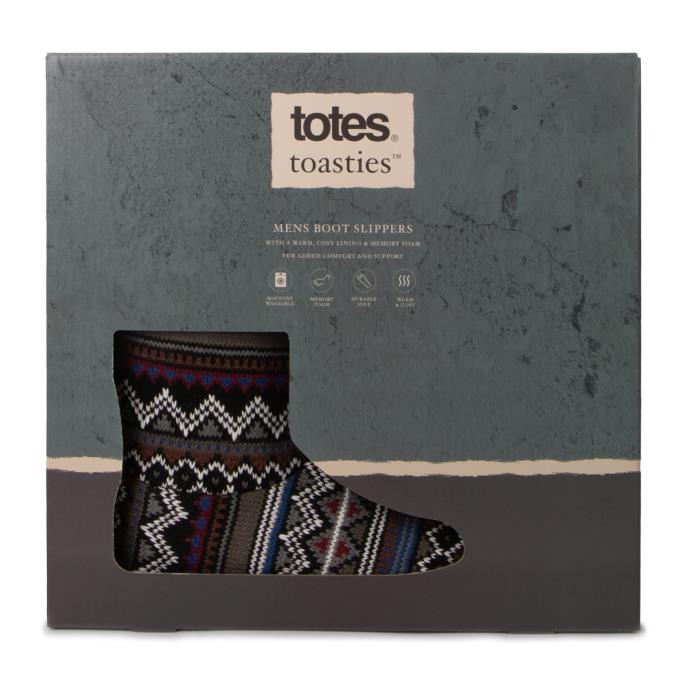 totes toasties® Mens Fair Isle Boot Slippers Multi Extra Image 7
